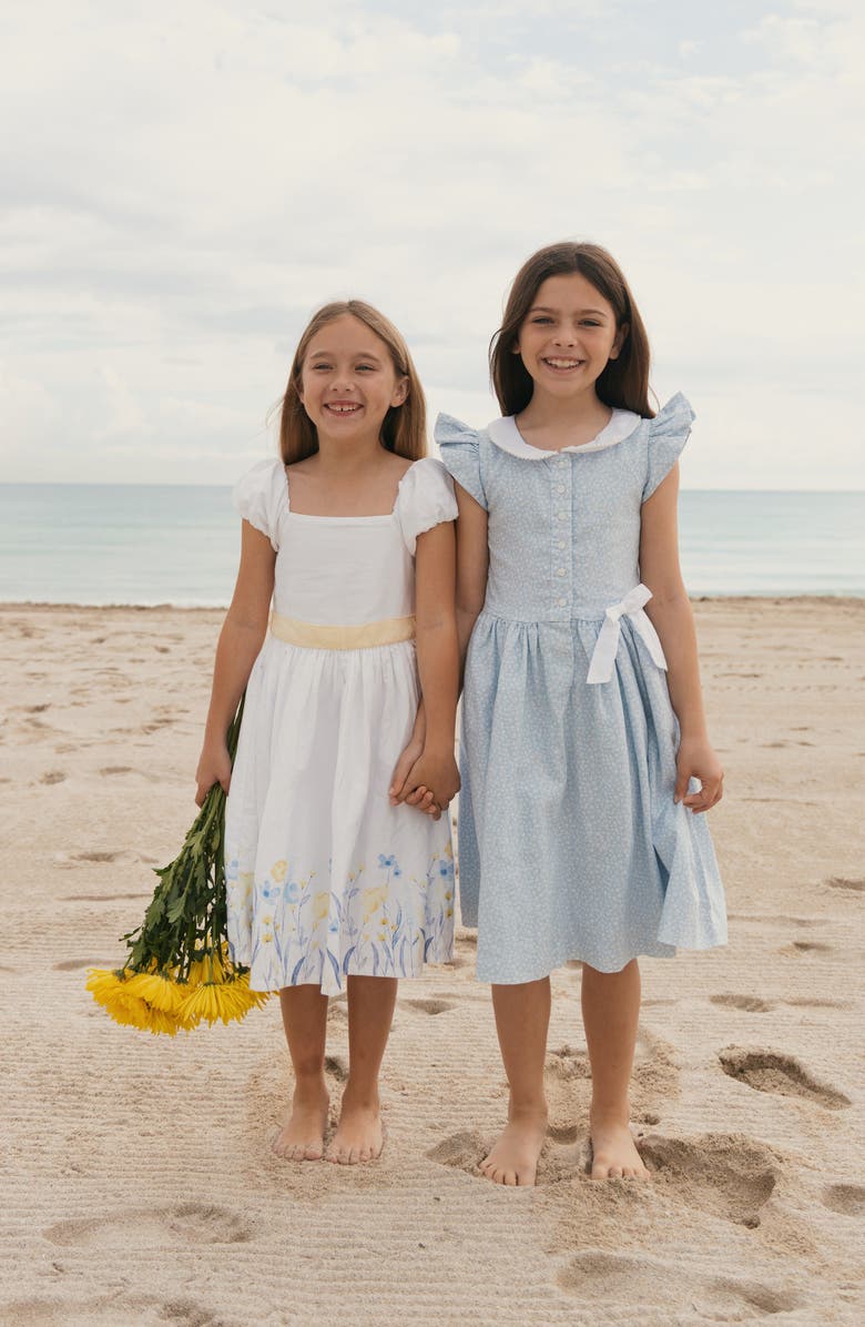 Hope & Henry Kids' Ruffle Sleeve Linen Dress with Peter Pan Collar, Alternate, color, Blue Chateau Ditsy