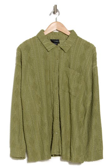 FORGOTTEN GRACE FORGOTTEN GRACE CROCHET LONG SLEEVE BUTTON FRONT BLOUSE