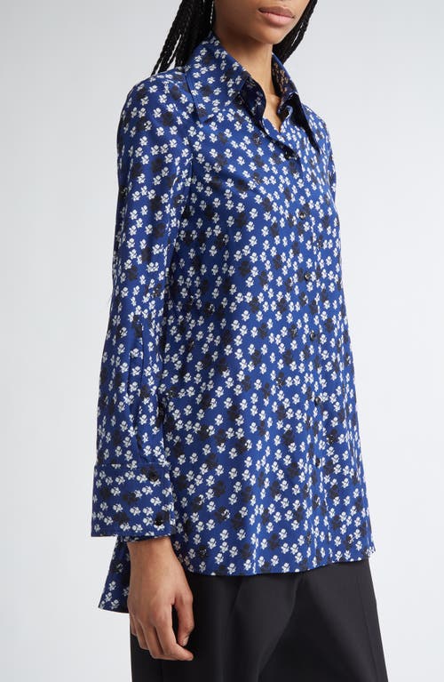 Proenza Schouler Emmeline Floral Print Silk-blend Shirt In Navy Multi