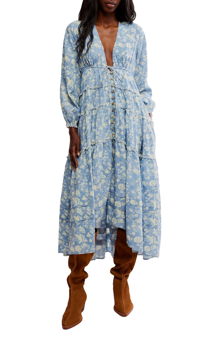 Free People Pappiet Midi Dress, Main, color, Bluebell Combo