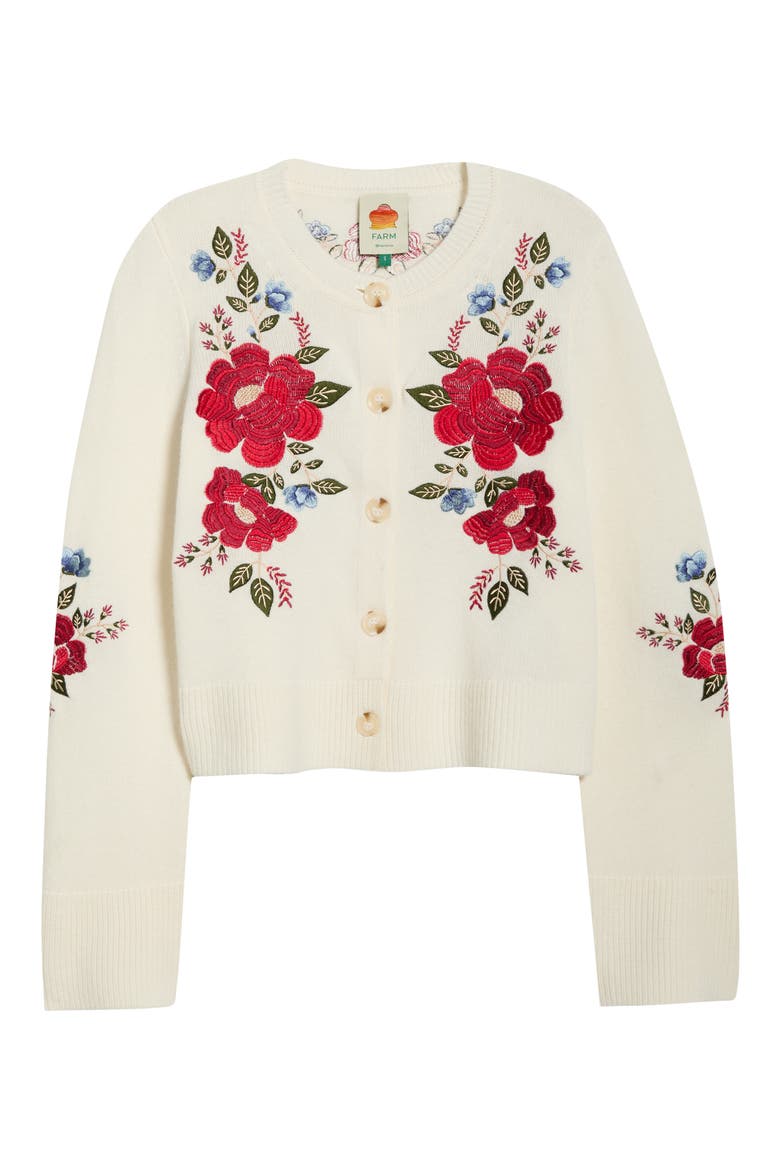 Embroidered Flowers Wool Cardigan, Alternate, color, CREAM