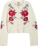 FARM Rio Embroidered Flowers Wool Cardigan