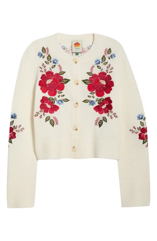 Farm Rio Embroidered Flowers Wool Cardigan In Neutral