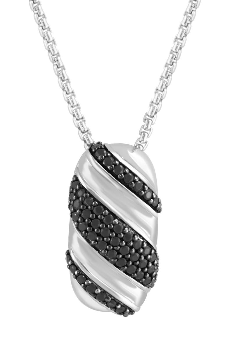 Sterling Silver Pavé Black Spinel Oval Pendant Necklace, Alternate, color, BLACK