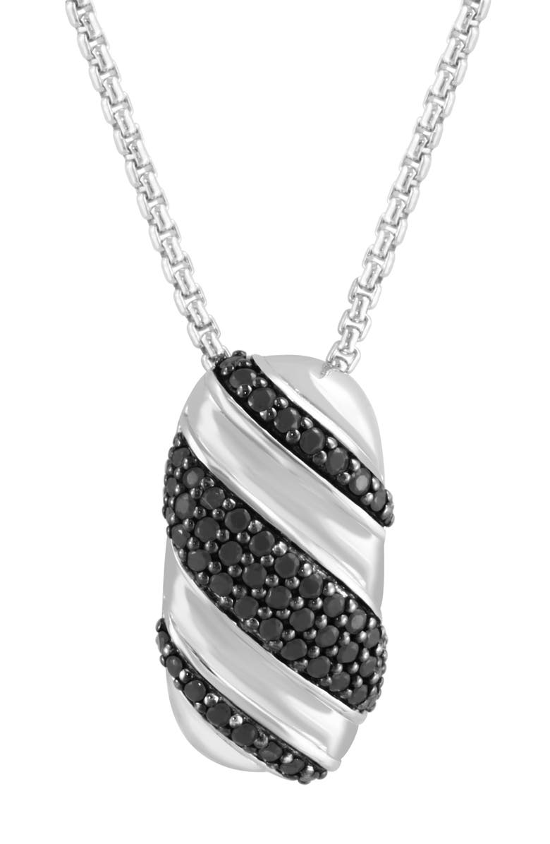 EFFY Sterling Silver Pavé Black Spinel Oval Pendant Necklace, Alternate, color, 