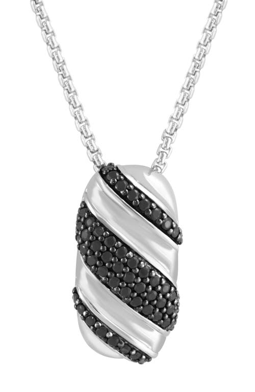 Effy Sterling Silver Pavé Black Spinel Oval Pendant Necklace In Black