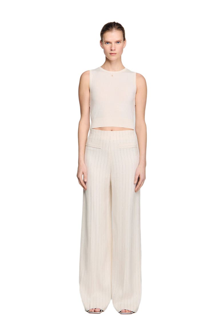 Striped trousers, Alternate, color, Ecru / silver