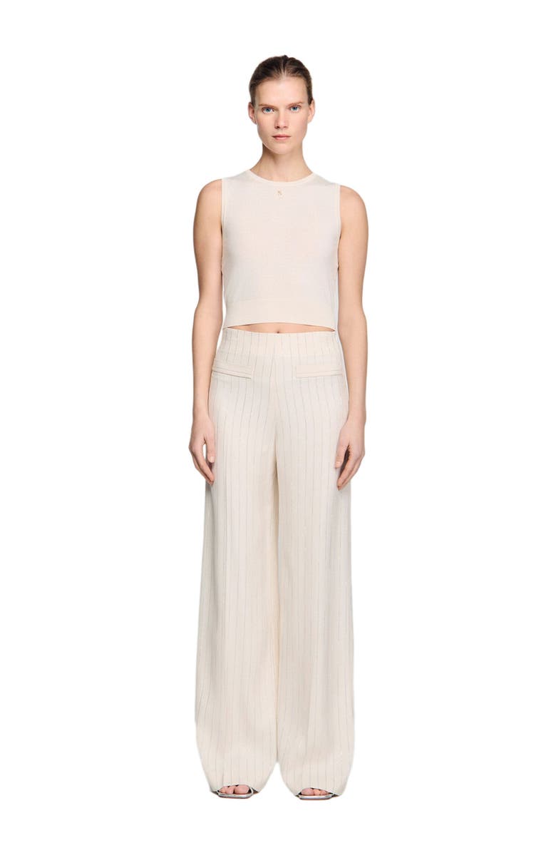 SANDRO Striped trousers, Alternate, color, Ecru / Silver