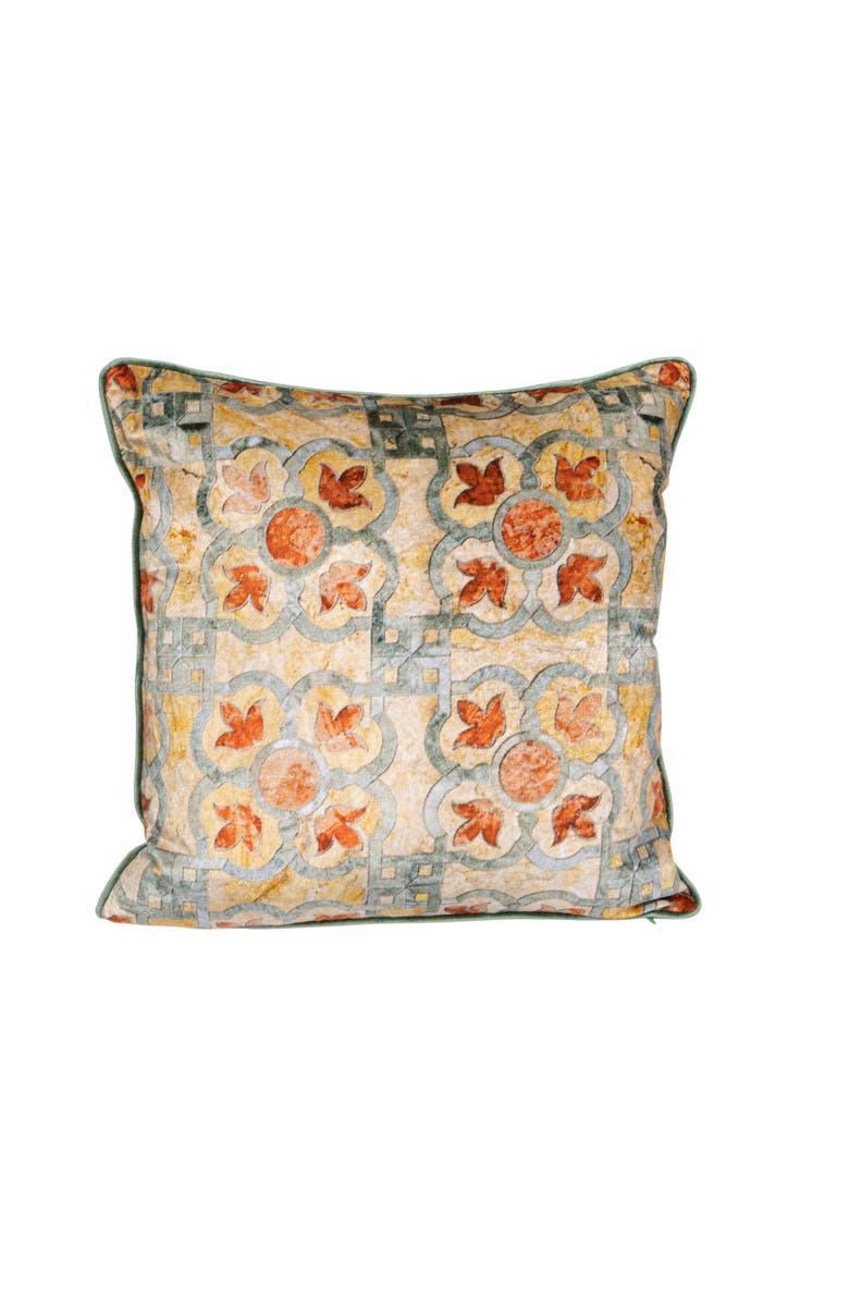 Storied Home Cotton Blend Velvet Printed Pillow with Pattern and Piping, Multicolor, Main, color, White