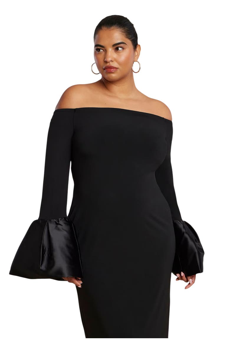 Off Shoulder Cuff Detail Maxi Dress, Alternate, color, BLACK ONYX