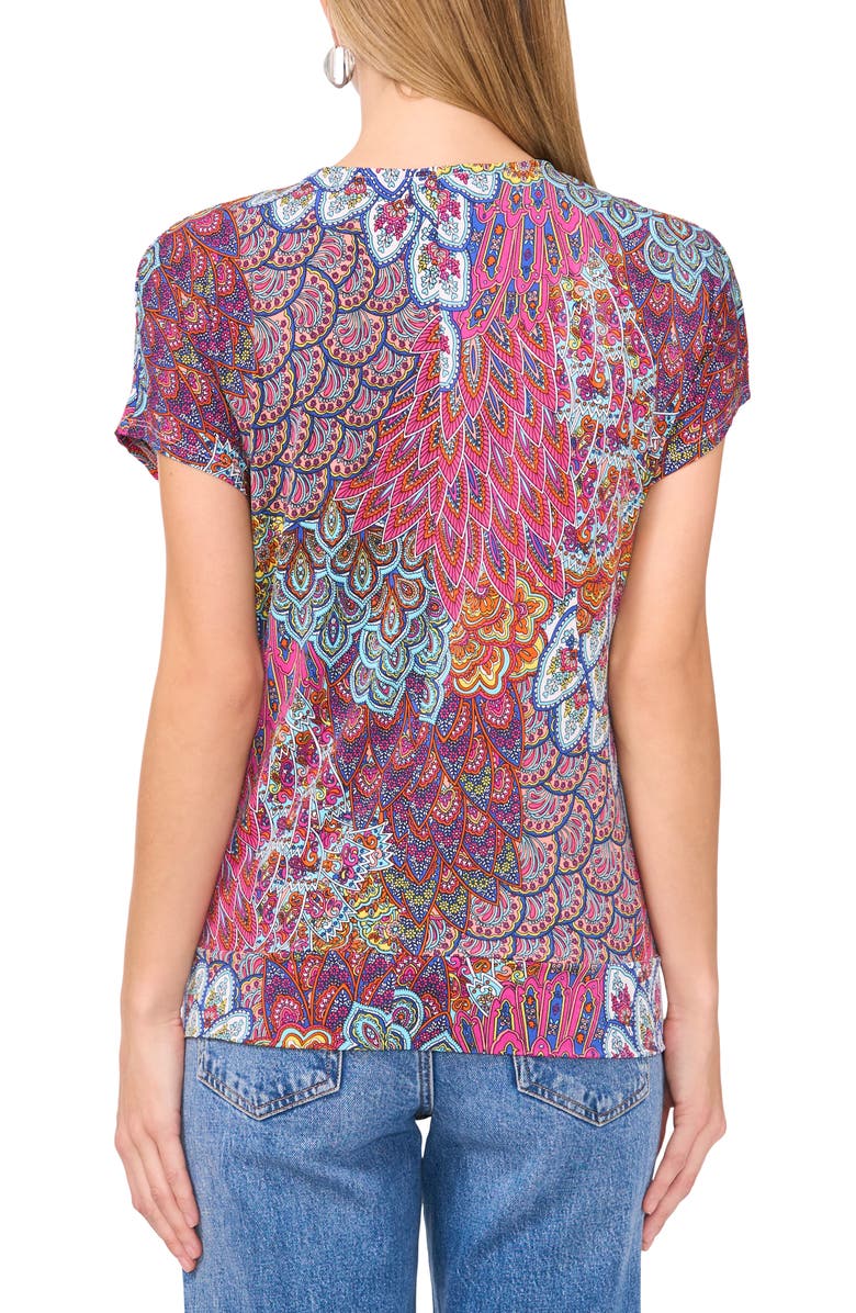 Chaus Peacock Print Zip Front Top, Alternate, color, Trop Palm