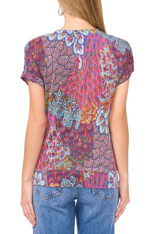 Chaus Peacock Print Zip Front Top In Multi