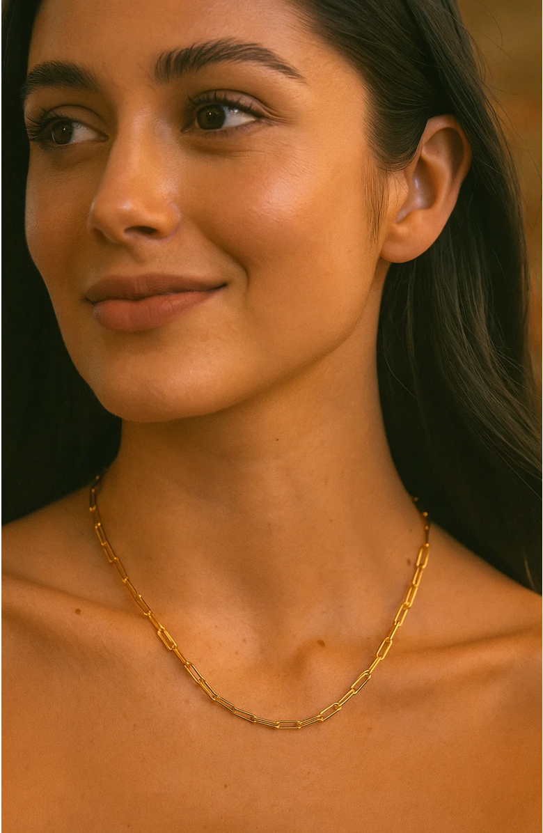 Hollywood Sensation Paperclip Link Necklace Effortless Glamour for Any Occasion, Alternate, color, Gold