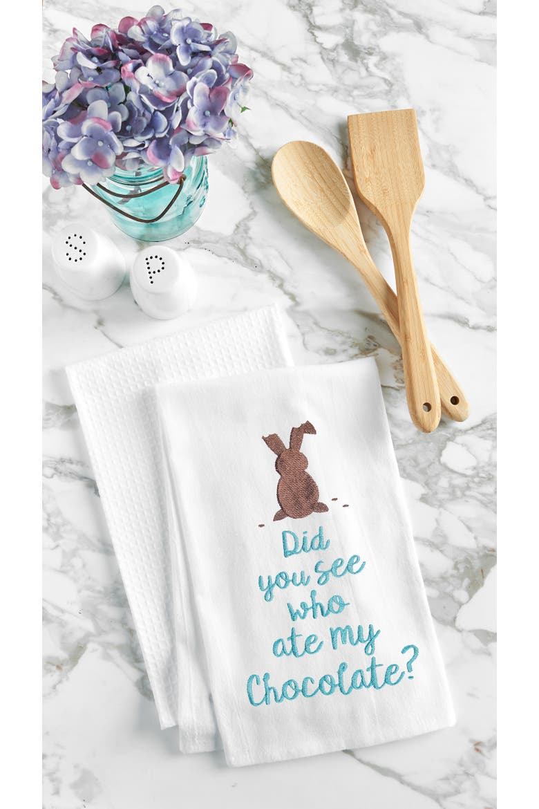 Ate My Chocolate Embroidered Cotton Flour Sack Kitchen Towel, Alternate, color, Brown