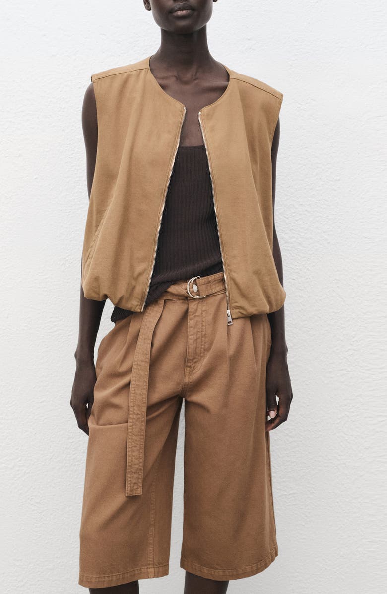 MANGO Belted Denim Longer Length Shorts, Alternate, color, Brown