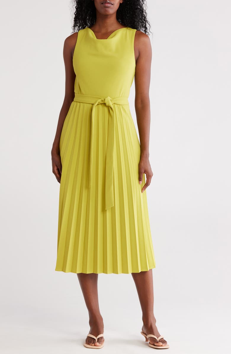 Cowl Neck Sleeveless Pleated A-Line Dress