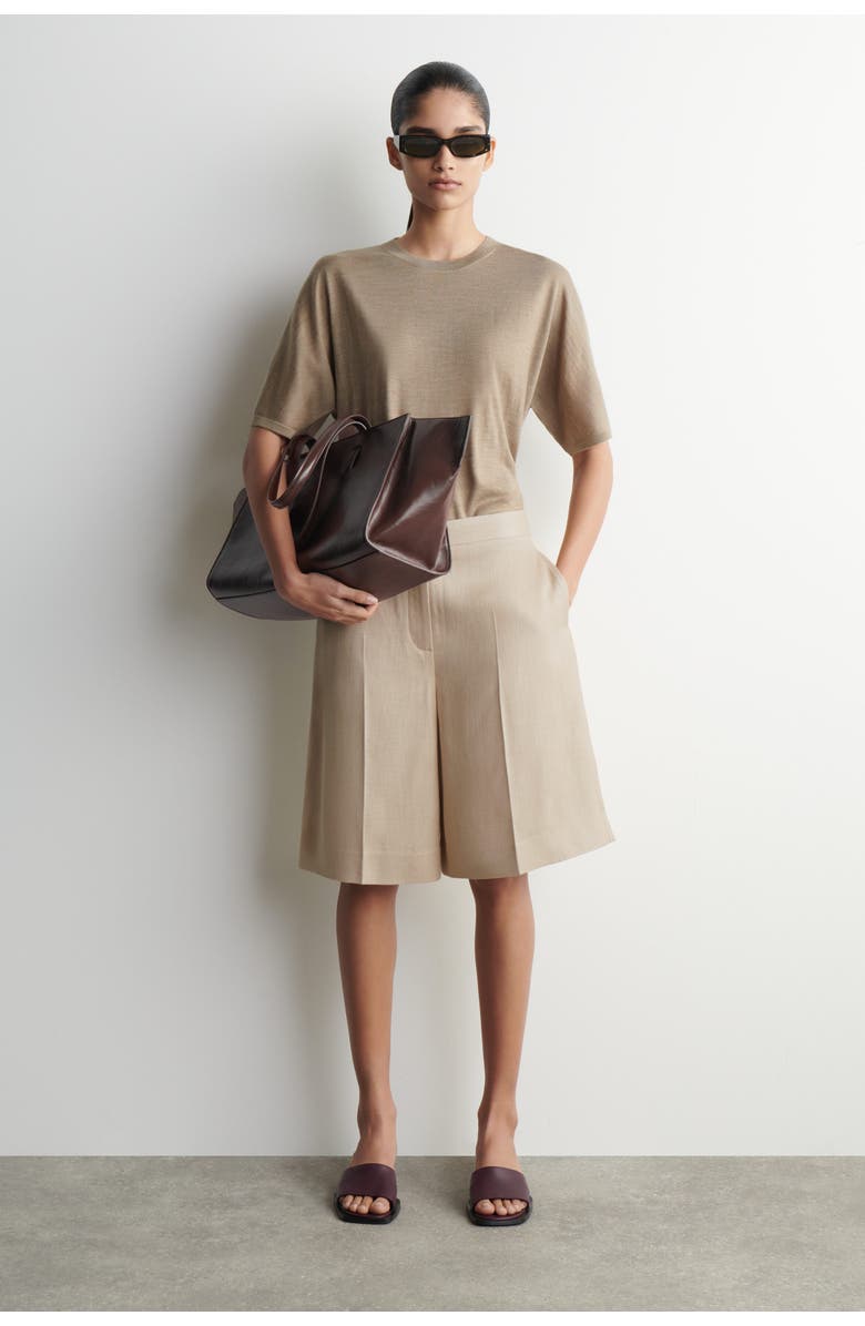 COS Knitted Merino Wool T-Shirt, Alternate, color, Light-Brown Mélange