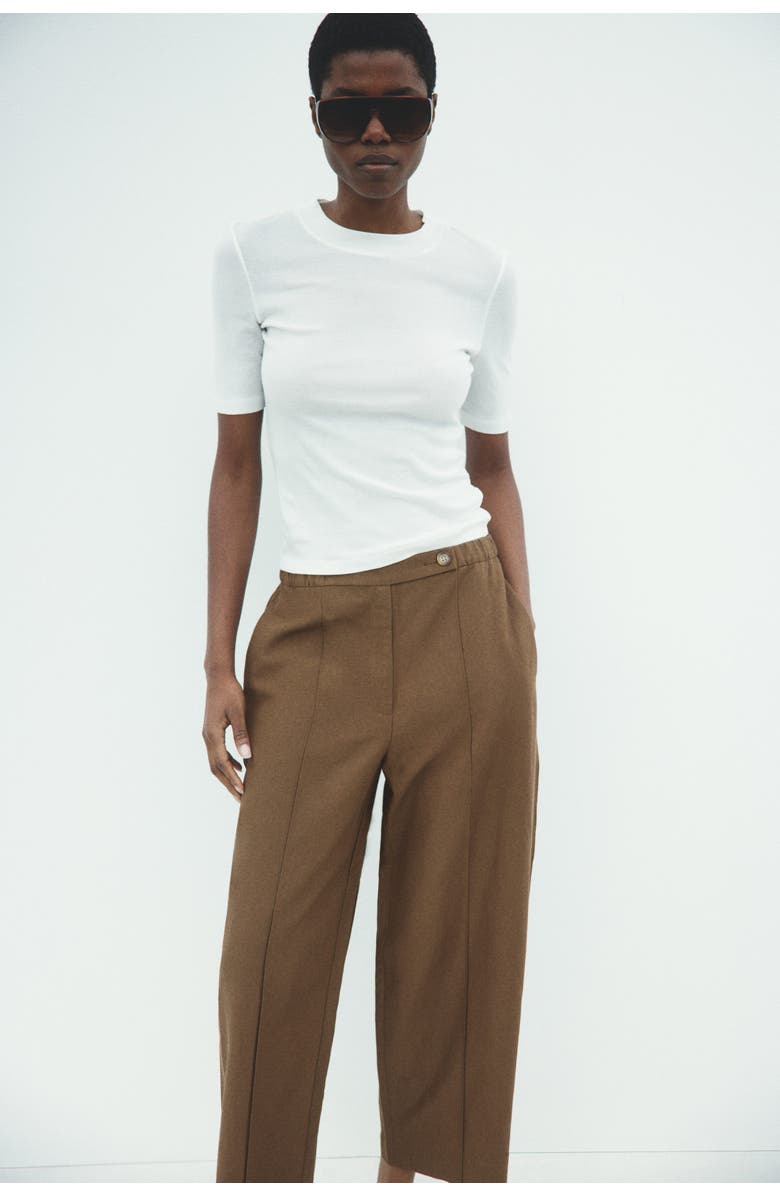 H&M Linen-blend Barrel Trousers, Alternate, color, Brown