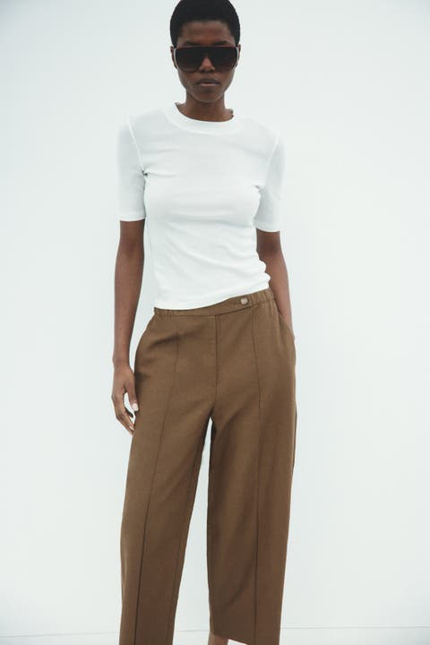Linen-blend Barrel Trousers