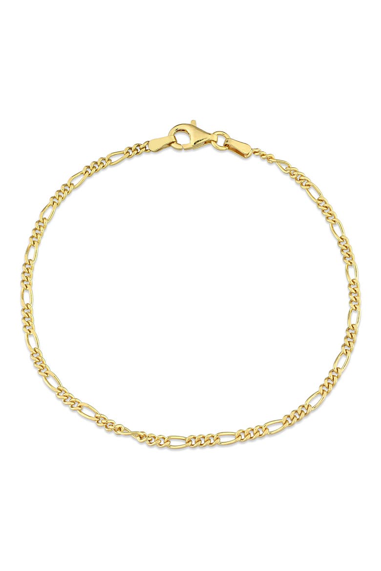 18k Yellow Gold Plated Sterling Silver 2.2mm Figaro Chain Bracelet, Main, color, GOLD