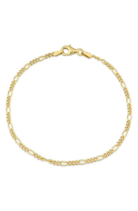 18k Yellow Gold Plated Sterling Silver 2.2mm Figaro Chain Bracelet