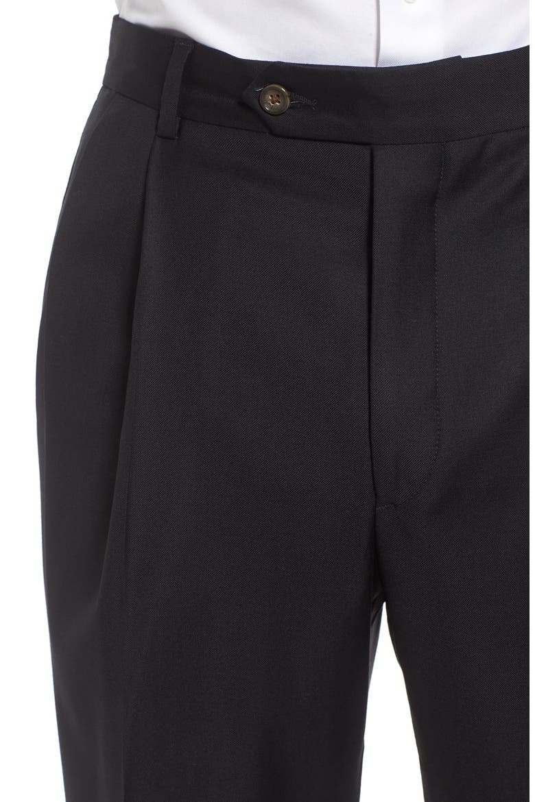 Super 130s Gabardine Pleated Trousers, Alternate, color, BLACK