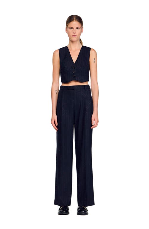Sandro Striped Rhinestone Sleeveless Jacket In Blue