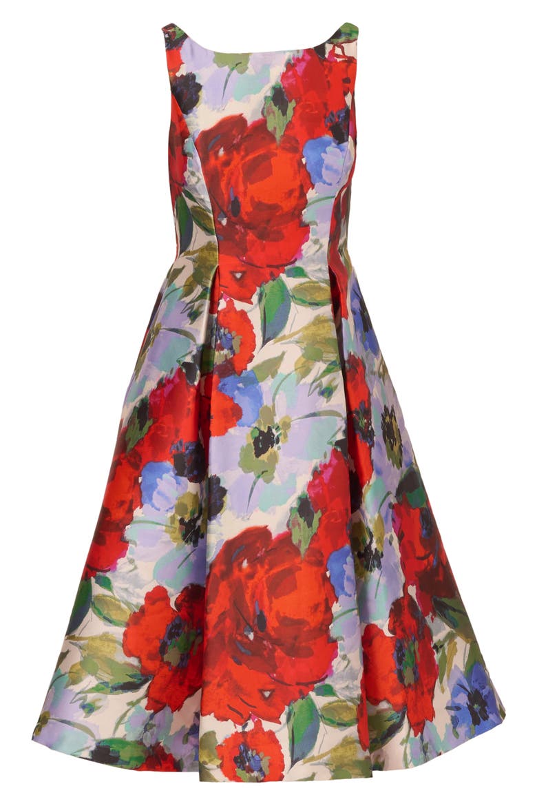 Floral Mikado Cocktail Dress, Alternate, color, IVORY/ RED MULTI