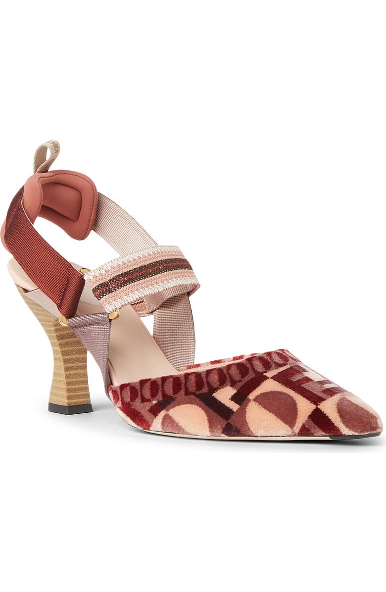 Fendi Colibri Pointed Toe Slingback Pump, Main, color, Beige/ Rose/ Brown