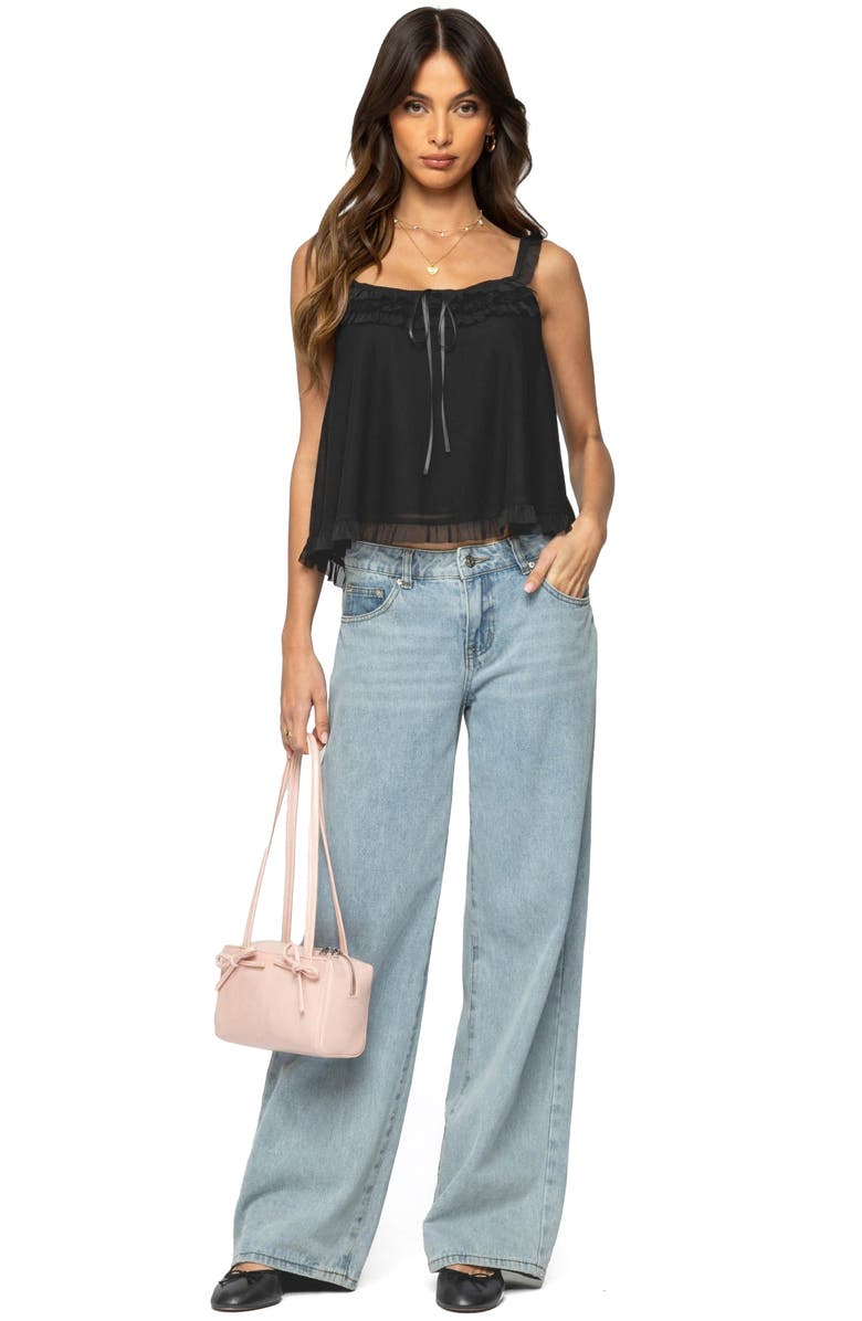 EDIKTED Ruffle Mesh Babydoll Tank Top, Alternate, color, Black