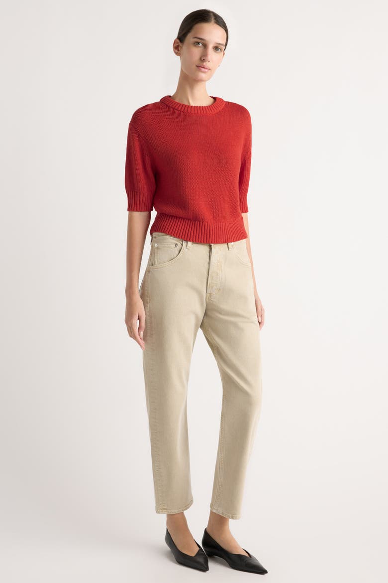Heidi Pullover Short-Sleeve Knit Top, Alternate, color, Red Orange