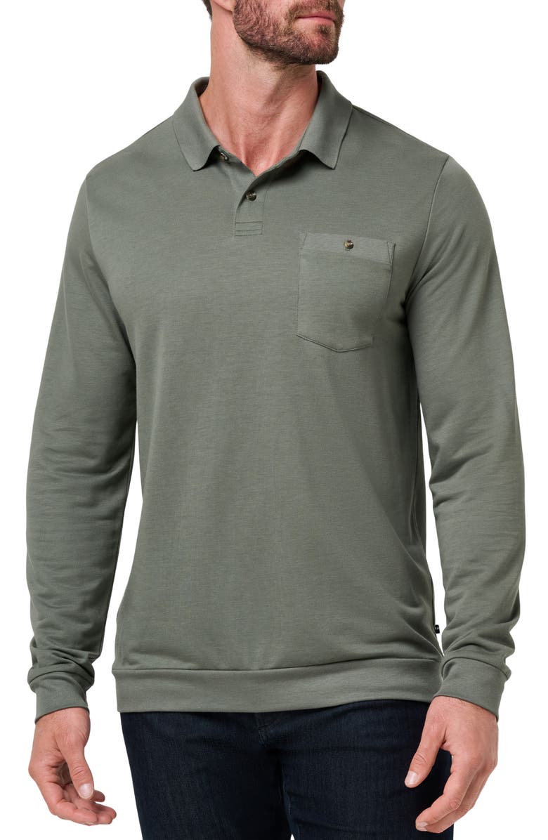 TravisMathew December First Long Sleeve Pocket Polo, Main, color, Dark Olive