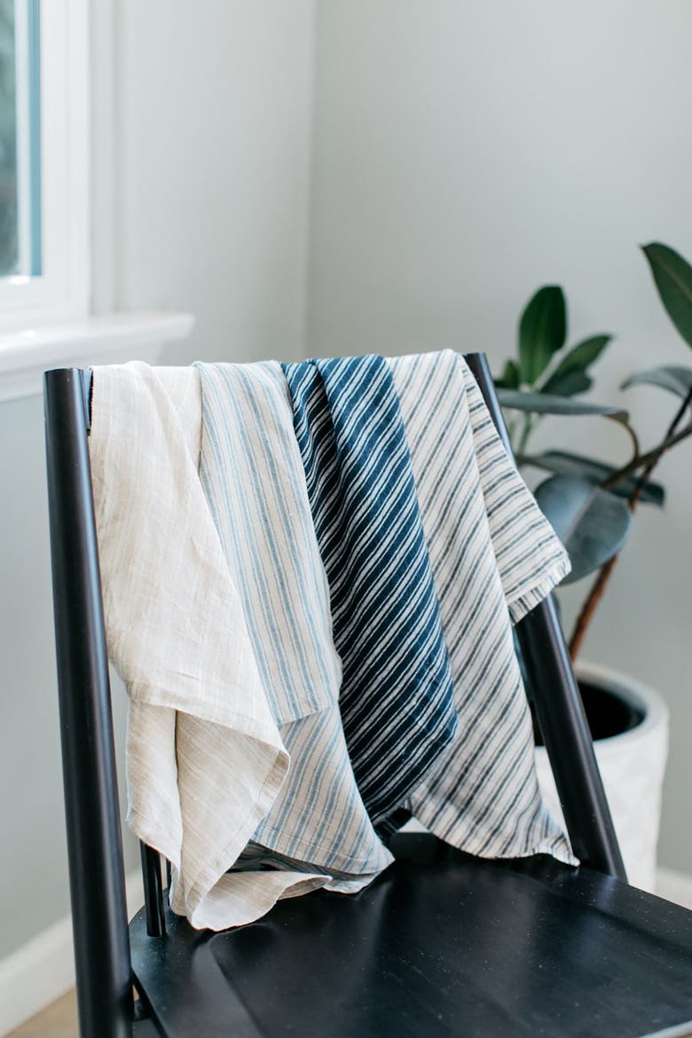 Boat Stripe Linen Napkins - Set of 4, Alternate, color, White/Blue 20" x 20"