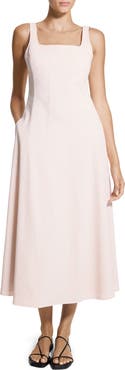 Theory Square Neck Stretch Linen Blend Midi Dress