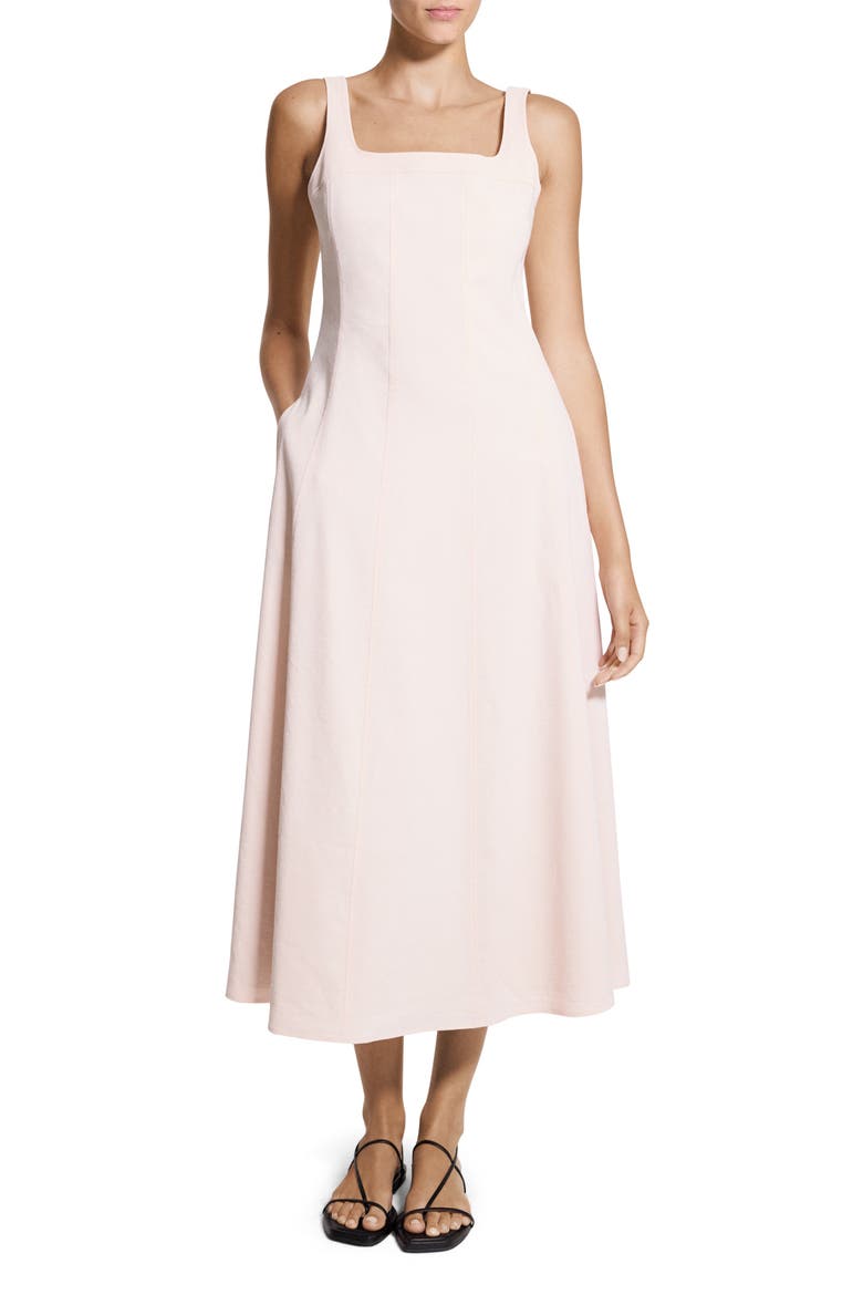 woven square neck solid midi dress Woven Square Neck Solid Ruffle Long Off-White Midi Dress Curve & Plus