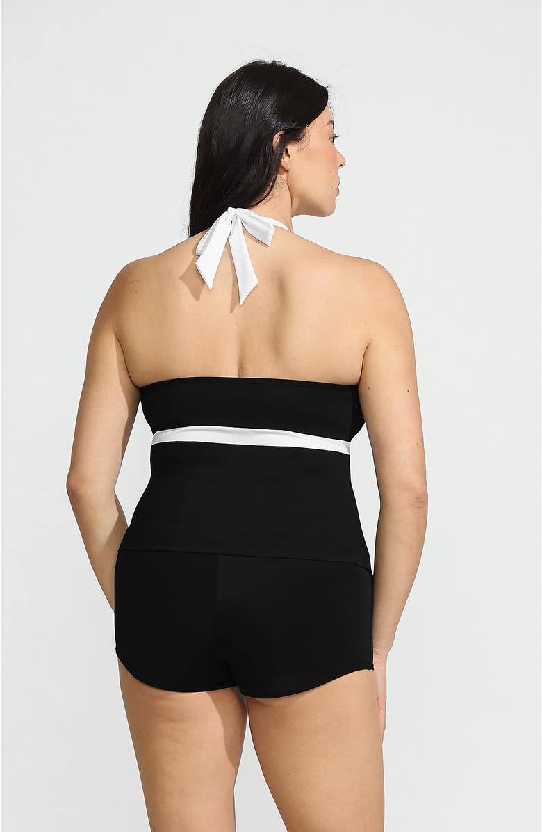 Lands' End Texture V-neck Halter Tankini Swimsuit Top, Alternate, color, Black/White