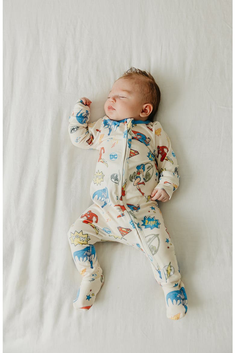 Justice League Fitted One-Piece Pajamas, Alternate, color, LIGHT BEIGE