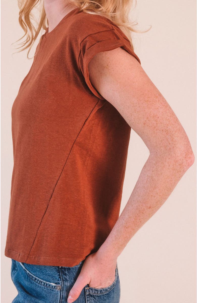 POPLINEN Plus Jane Cuffed Hemp Tee, Alternate, color, Pecan