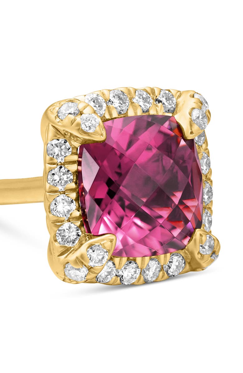 David Yurman Petite Chatelaine<sup>®</sup> Pavé Bezel Stud Earrings in 18k Gold, Alternate, color, Pink Tourmaline