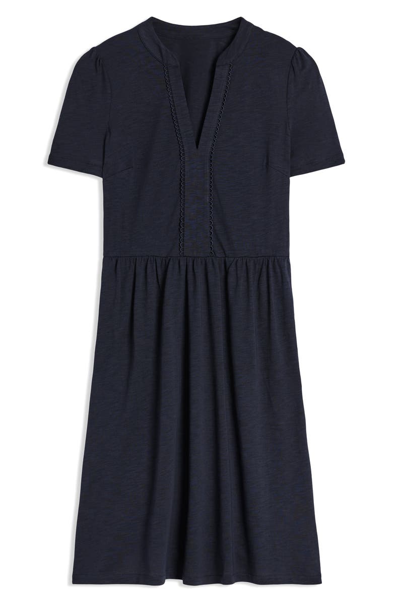 Boden Naomi Picot Trim Cotton Blend Jersey Dress, Main, color, Navy