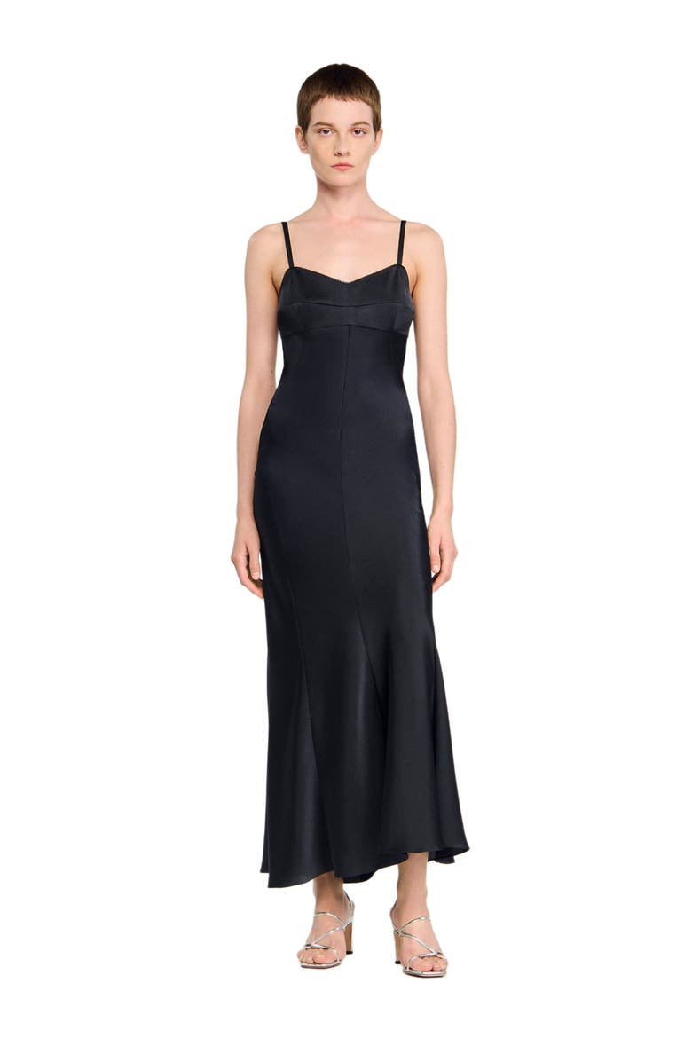 Satin-effect maxi dress, Main, color, Navy blue