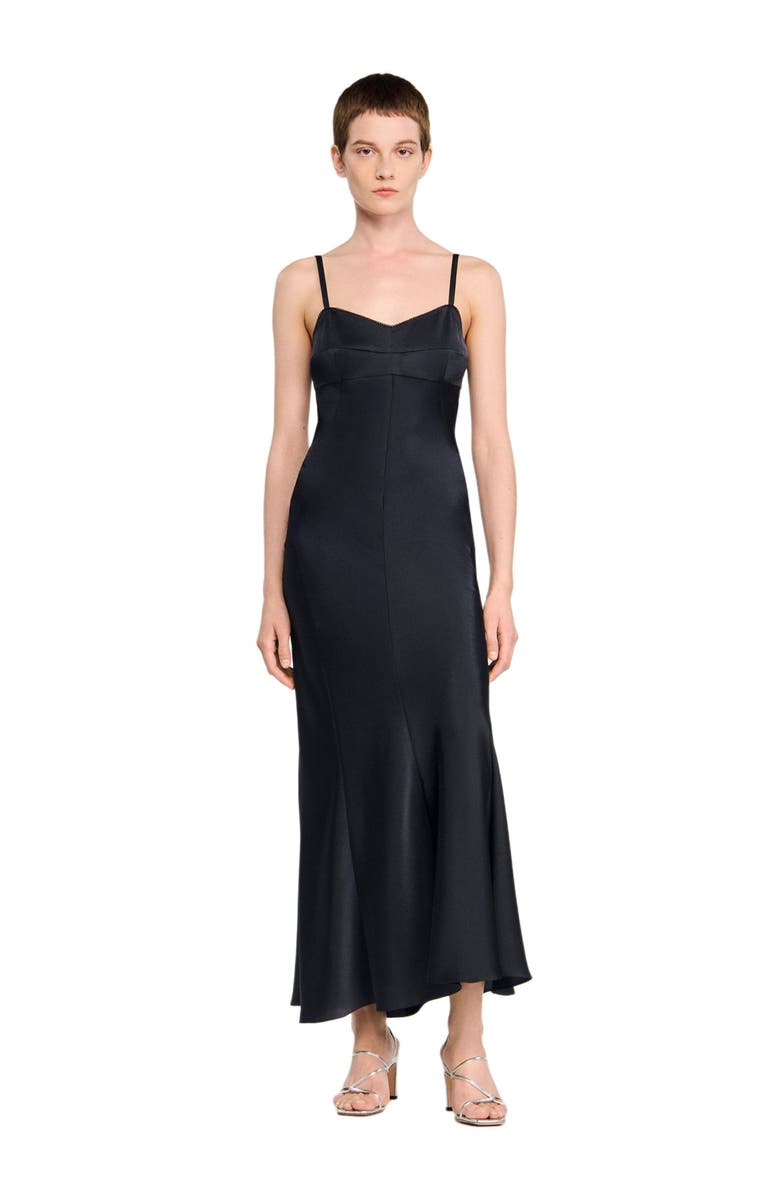 SANDRO Satin-effect maxi dress, Main, color, Navy Blue