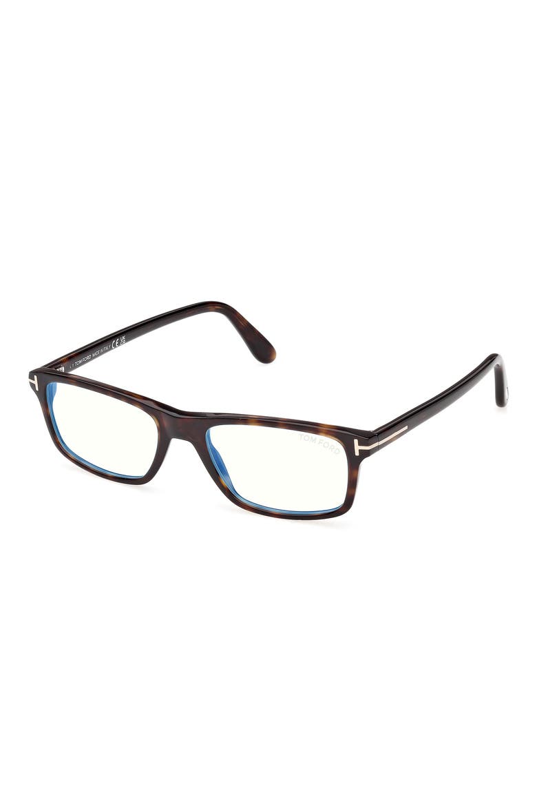 53mm Rectangular Blue Light Blocking Glasses, Alternate, color, CLASSIC DARK HAVANA / T LOGO
