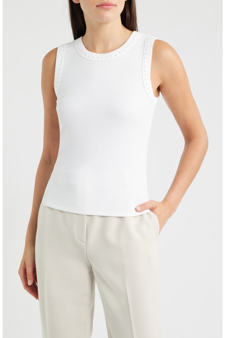 Perfect Studded Cotton Blend Rib Tank, Main, color, PAPER WHITE