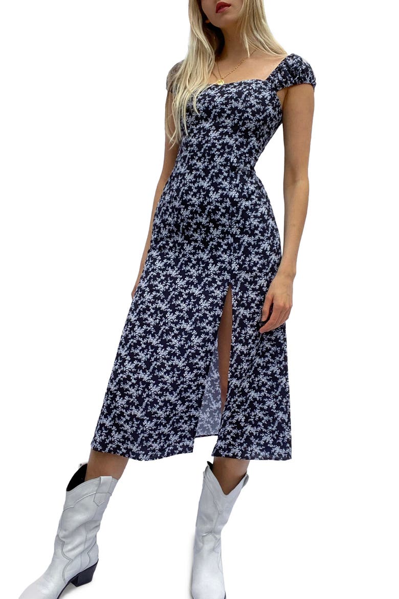 Cerisier Verona Crepe Midi Dress, Main, color, UTILITY BLUE MULTI