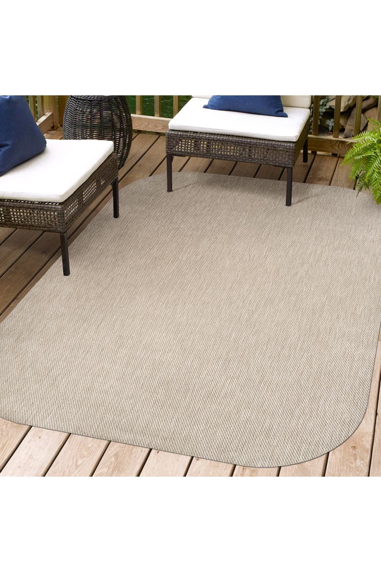 Miles Modern Minimalist Radius Corner Solid Indoor/Outdoor Shaped Area Rug, Alternate, color, Beige