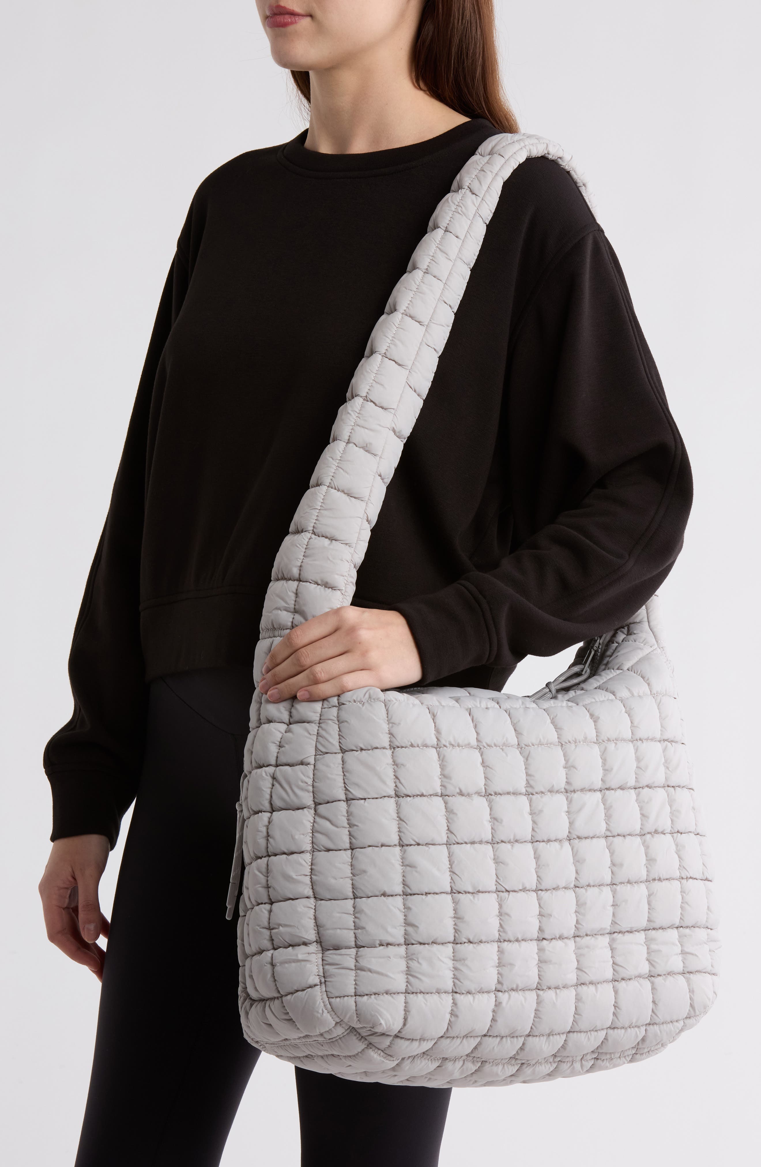 URBAN EXPRESSIONS HANDBAGS Square Quilt Nylon Hobo Bag, Alternate, color, Dove Grey