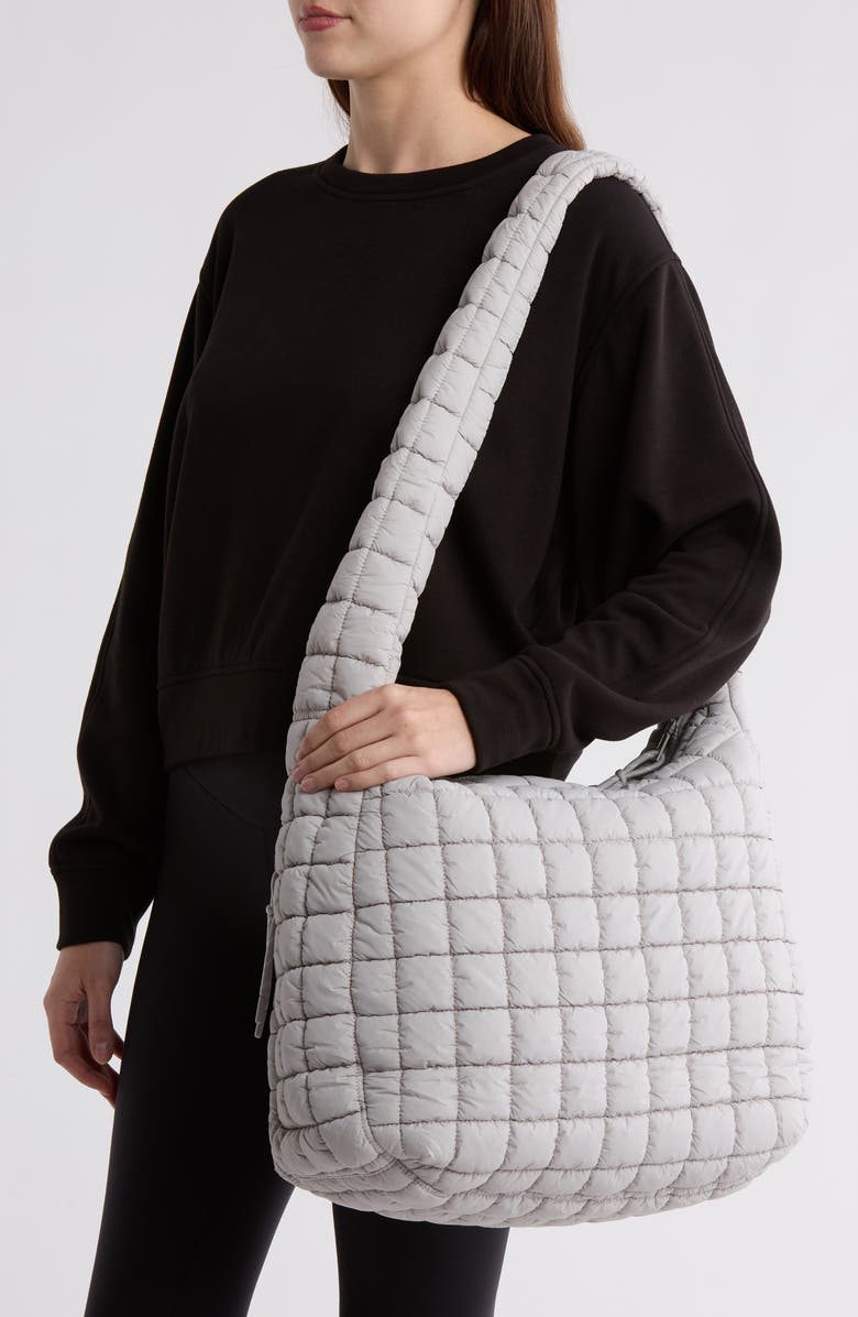 URBAN EXPRESSIONS HANDBAGS Square Quilt Nylon Hobo Bag, Alternate, color, Dove Grey