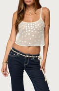 EDIKTED Onya Iridescent Open Stitch Sequin Crop Top