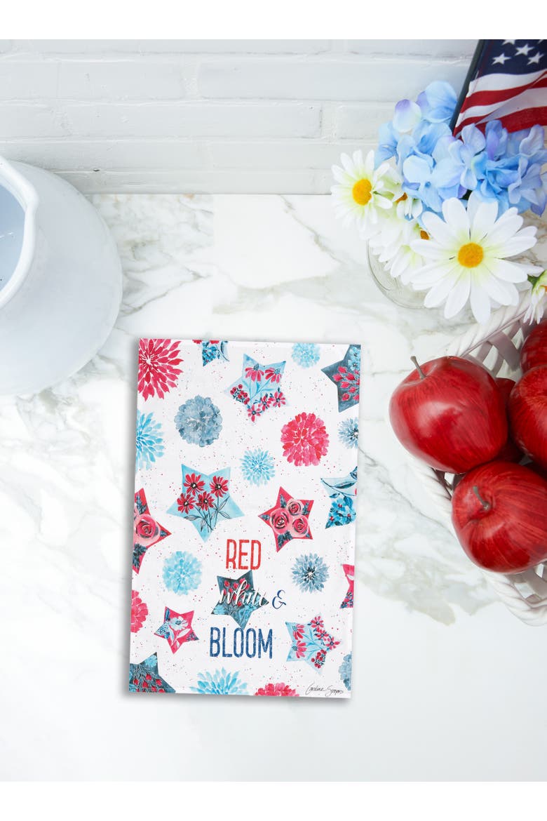 "Red White & Bloom " Patriotic Kitchen Dishtowel, Alternate, color, White